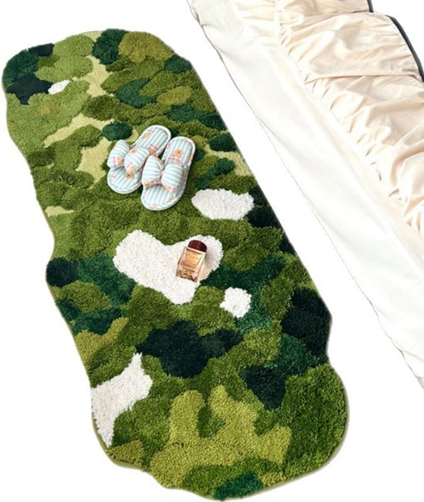 「Tuokus」ラグ マット 変形ラグ80×50cm モスラグ 苔ラグ 立体デザイン 3Dパイル 厚手 植毛 フランネル風 柔らかい 防滑TPR 滑り止め 吸水 おしゃれ 北欧 韓国風 ベッドサイドラグ 玄関マット リビングラグ 洗える ZHRDTjia01D