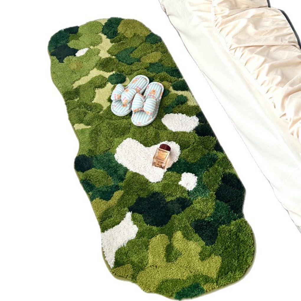 「Tuokus」ラグ マット 変形ラグ80×50cm モスラグ 苔ラグ 立体デザイン 3Dパイル 厚手 植毛 フランネル風 柔らかい 防滑TPR 滑り止め 吸水 おしゃれ 北欧 韓国風 ベッドサイドラグ 玄関マット リビングラグ 洗える ZHRDTjia01D