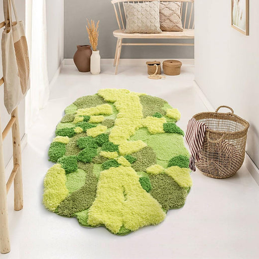 「Tuokus」モスラグ ラグマット80×140cm 苔風 立体デザイン 変形ラグ 北欧風 おしゃれ 厚手 植毛加工 ふわふわ 柔らかい 防滑TPR底 滑り止め付き 吸水 床保護 ベッドサイドラグ 玄関マット リビング 寝室用 洗える 小さめラグ ZHRDTjia31