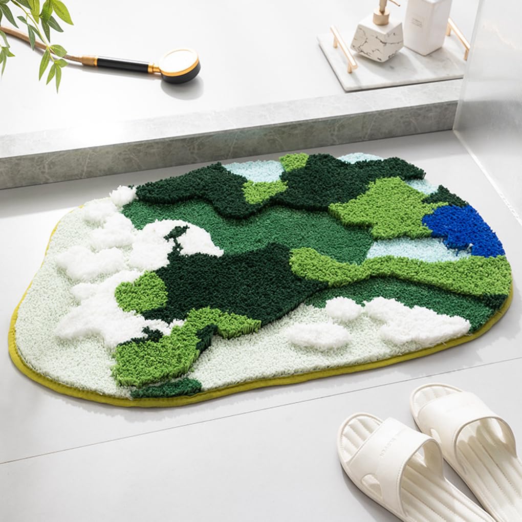 「Tuokus」モスラグ ラグマット40×60cm 苔風 立体デザイン 変形ラグ 北欧風 おしゃれ 厚手 植毛加工 ふわふわ 柔らかい 防滑TPR底 滑り止め付き 吸水 床保護 ベッドサイドラグ 玄関マット リビング 寝室用 洗える 小さめラグ ZHRDTjia20