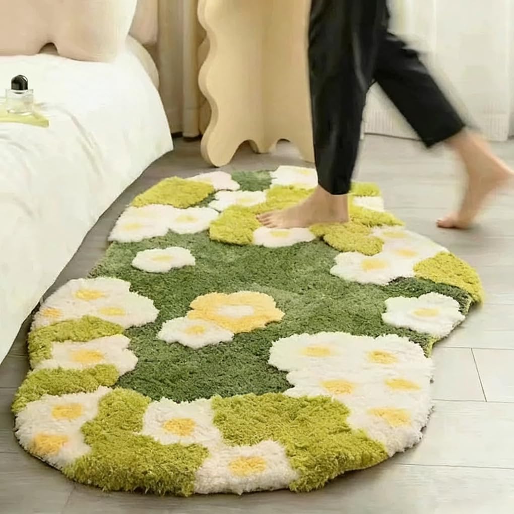「Tuokus」ラグ マット 変形ラグ80×50cm モスラグ 苔ラグ 立体デザイン 3Dパイル 厚手 植毛 フランネル風 柔らかい 防滑TPR 滑り止め 吸水 おしゃれ 北欧 韓国風 ベッドサイドラグ 玄関マット リビングラグ 洗える ZHRDTjia01D