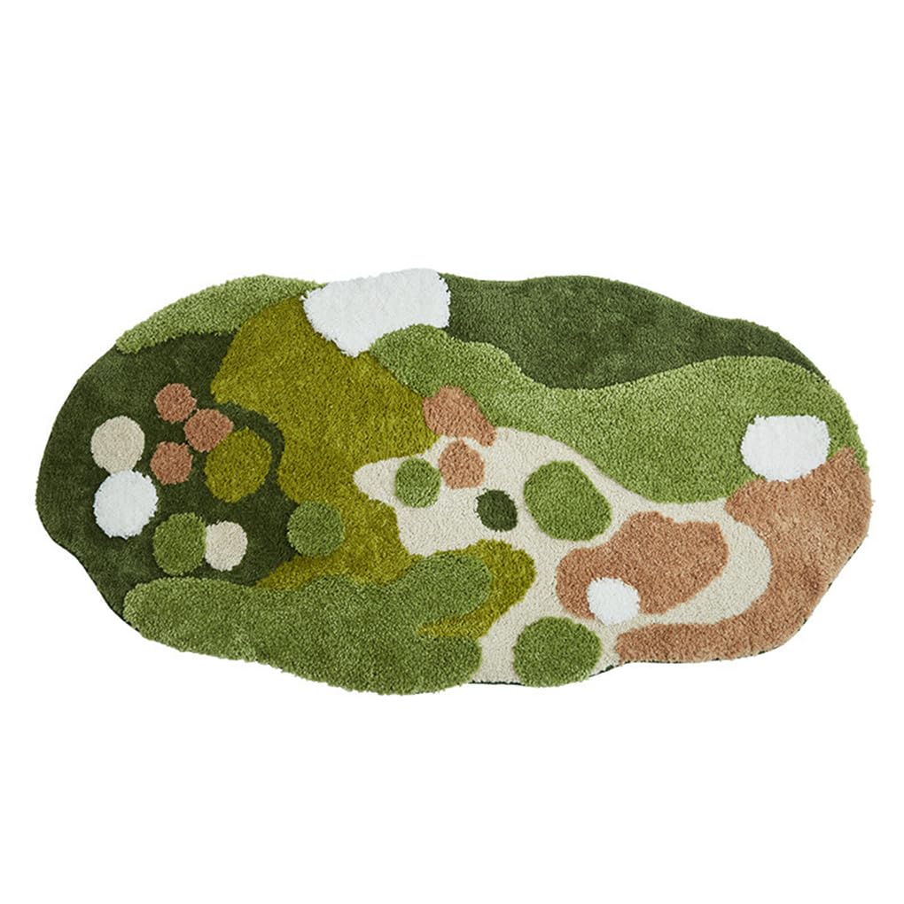 「Tuokus」モスラグ ラグマット 160×80cm 苔風デザイン 立体パイル 厚手 植毛ラグ 柔らかい ふわふわ 防音 TPR滑り止め付き 吸水性あり 床暖房対応 ベッドサイド 玄関 リビング 寝室用 洗濯可能 ZHRDTjia15A