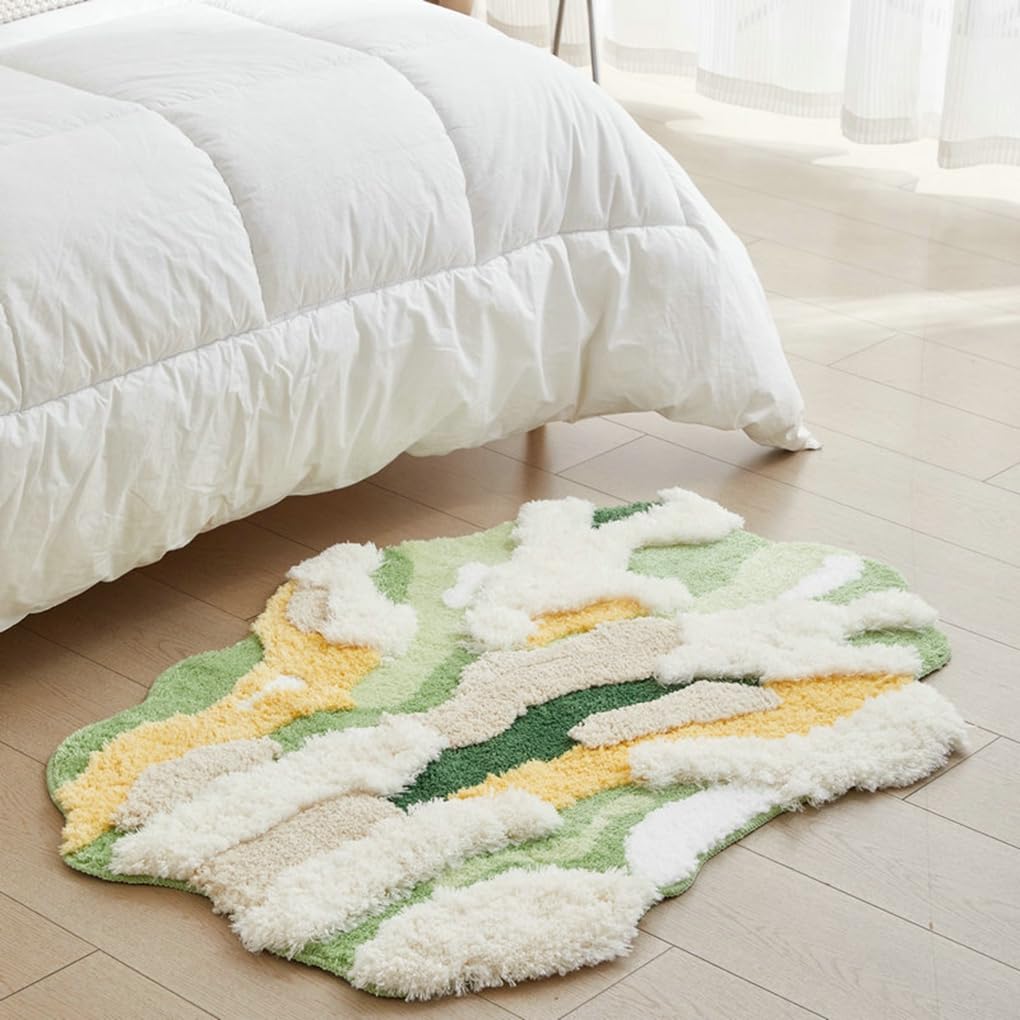 「Tuokus」モスラグ ラグマット 80×50cm 苔風デザイン 立体パイル 厚手 植毛ラグ 柔らかい ふわふわ 防音 TPR滑り止め付き 吸水性あり 床暖房対応 ベッドサイド 玄関 リビング 寝室用 洗濯可能 ZHRDTjia05