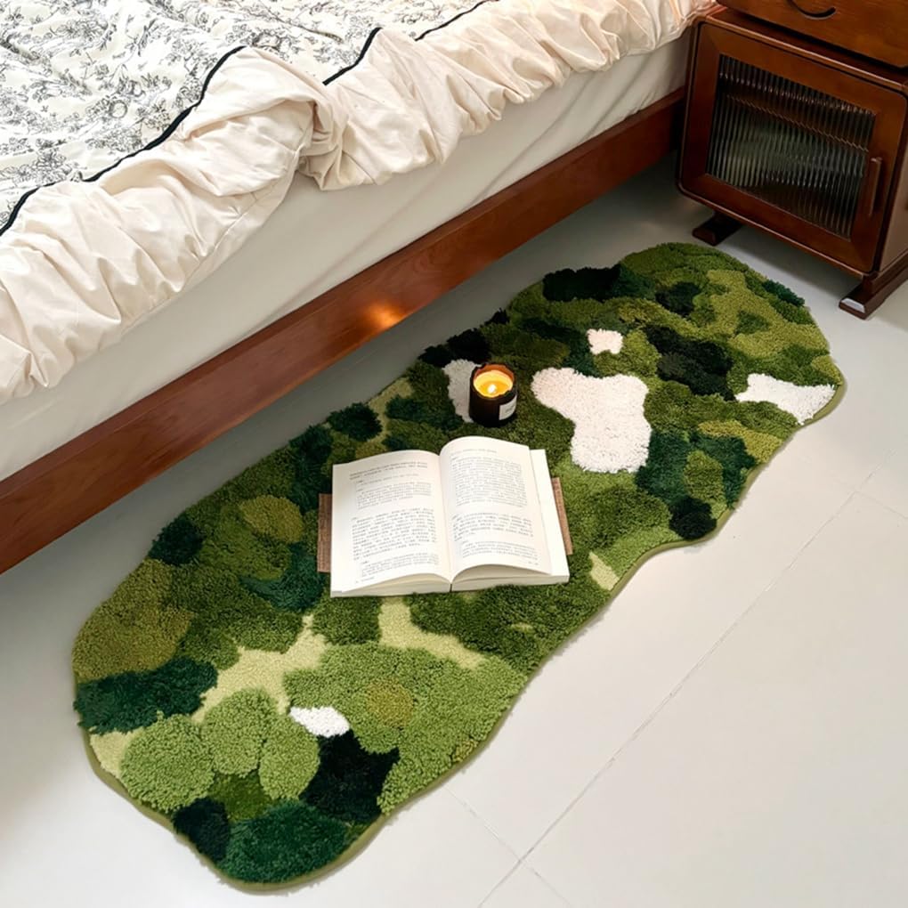 「Tuokus」モスラグ ラグマット80×50cm 苔風 立体デザイン 変形ラグ 北欧風 おしゃれ 厚手 植毛加工 ふわふわ 柔らかい 防滑TPR底 滑り止め付き 吸水 床保護 ベッドサイドラグ 玄関マット リビング 寝室用 洗える 小さめラグ ZHRDTjia01A