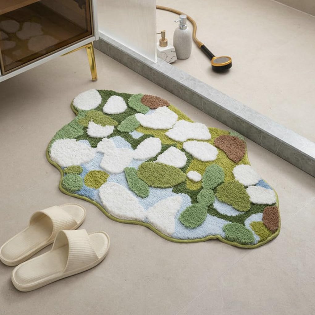 「Tuokus」モスラグ ラグマット 60×40cm 苔風デザイン 立体パイル 厚手 植毛ラグ 柔らかい ふわふわ 防音 TPR滑り止め付き 吸水性あり 床暖房対応 ベッドサイド 玄関 リビング 寝室用 洗濯可能 ZHRDTjia04