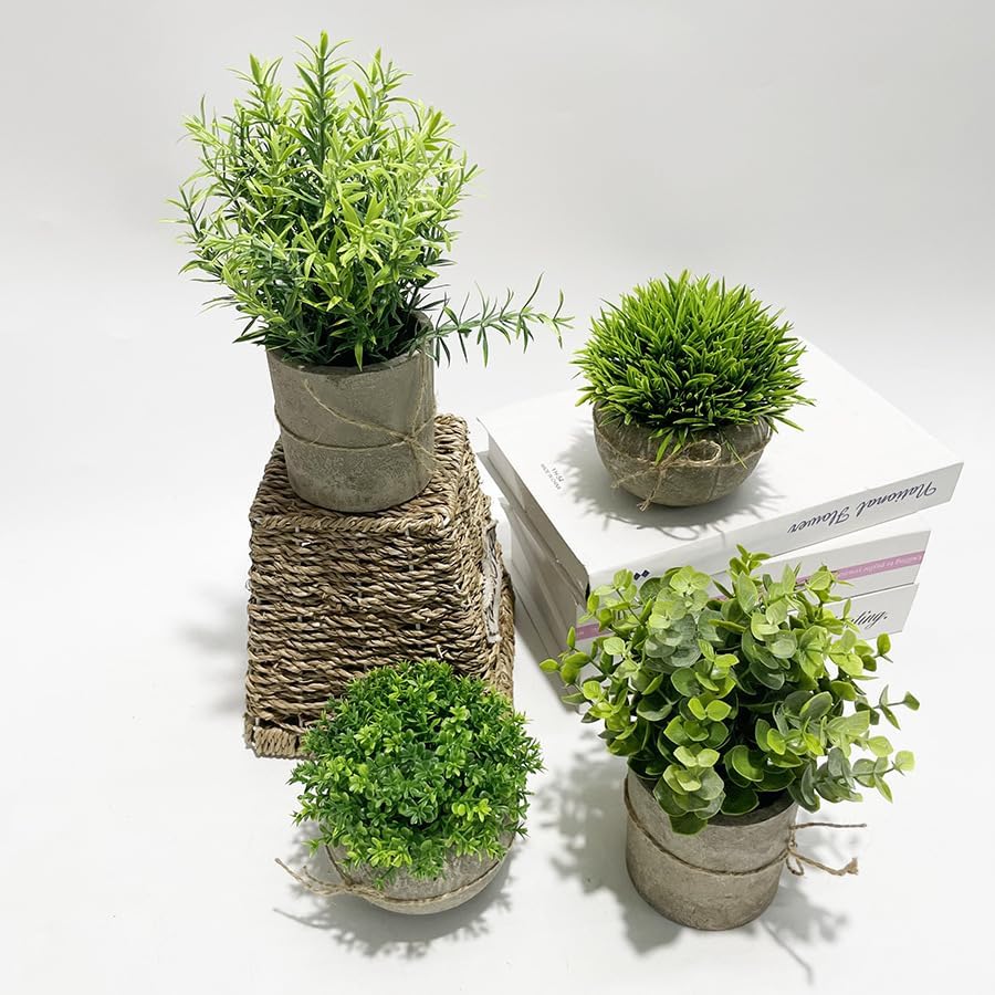 Tuokus」人工観葉植物 4点セット 造花 鉢植え 光触媒 フェイクグリーン