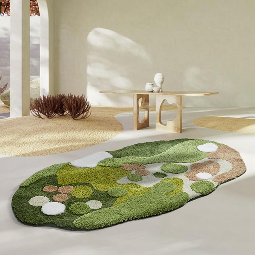 「Tuokus」モスラグ ラグマット 160×80cm 苔風デザイン 立体パイル 厚手 植毛ラグ 柔らかい ふわふわ 防音 TPR滑り止め付き 吸水性あり 床暖房対応 ベッドサイド 玄関 リビング 寝室用 洗濯可能 ZHRDTjia15C