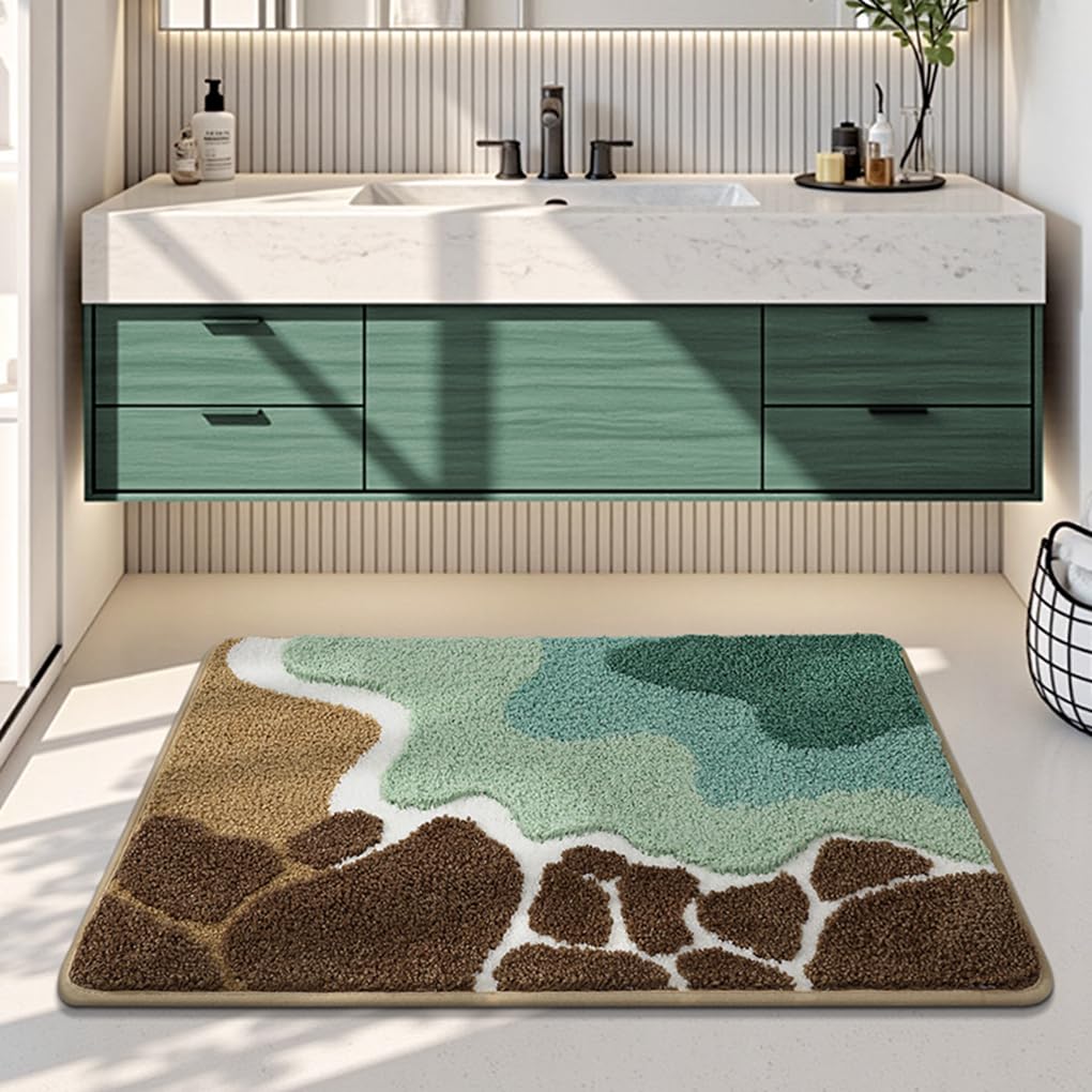 バスマット 40×60cm 吸水速乾 ふわふわ マイクロファイバー 滑り止め付き 抗菌防臭 厚手 洗濯機対応 乾きやすい お風呂マット 脱衣所 洗面所用 おしゃれ 北欧風 ORYSD160