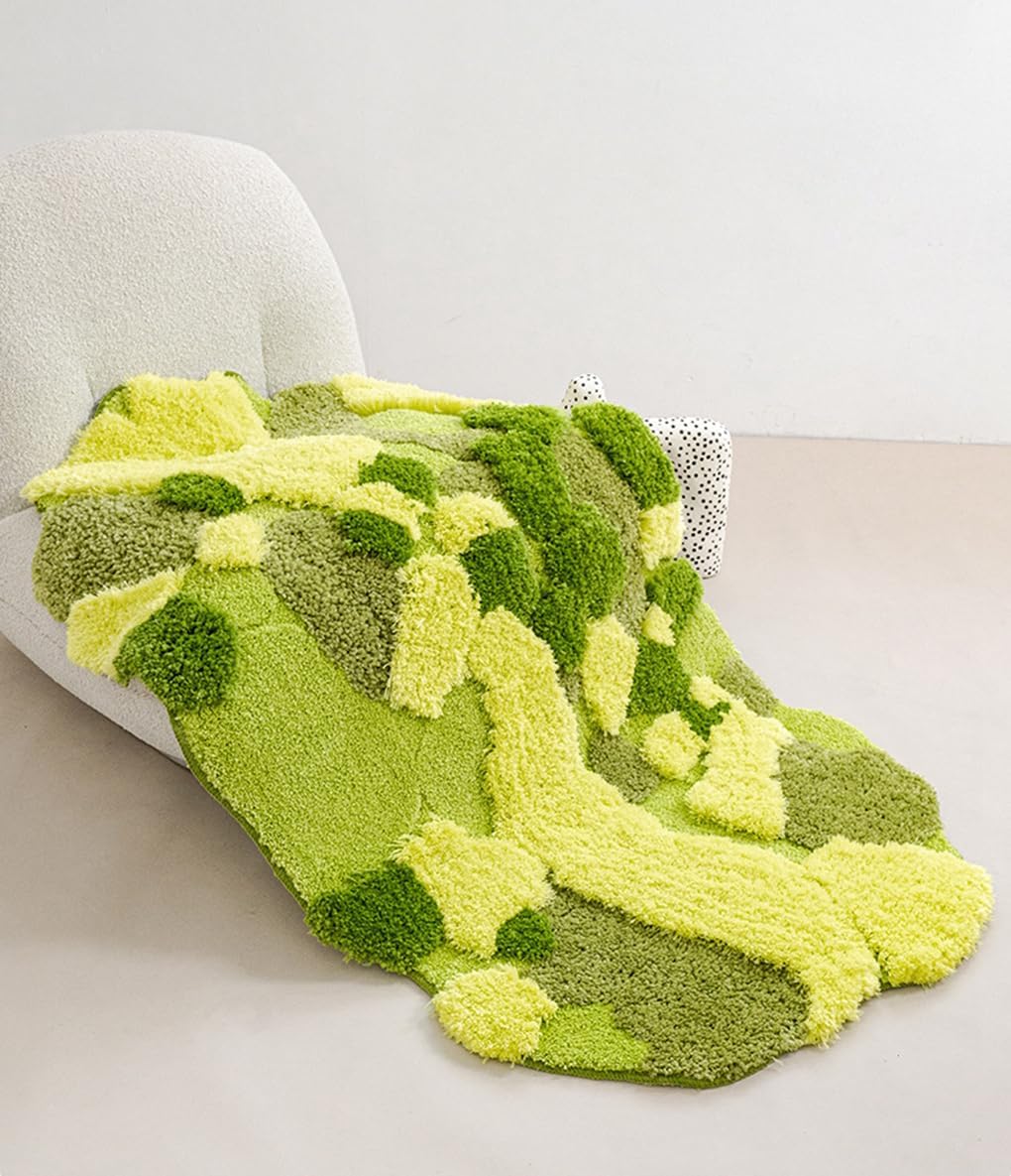 「Tuokus」モスラグ ラグマット 140×80cm 苔風デザイン 立体パイル 厚手 植毛ラグ 柔らかい ふわふわ 防音 TPR滑り止め付き 吸水性あり 床暖房対応 ベッドサイド 玄関 リビング 寝室用 洗濯可能 ZHRDTjia10