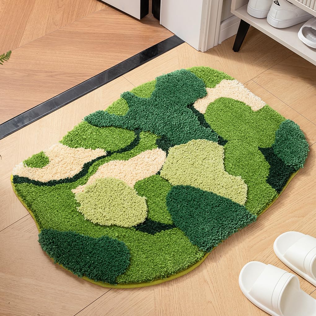 「Tuokus」モスラグ ラグマット40×60cm 苔風 立体デザイン 変形ラグ 北欧風 おしゃれ 厚手 植毛加工 ふわふわ 柔らかい 防滑TPR底 滑り止め付き 吸水 床保護 ベッドサイドラグ 玄関マット リビング 寝室用 洗える 小さめラグ ZHRDTjia20