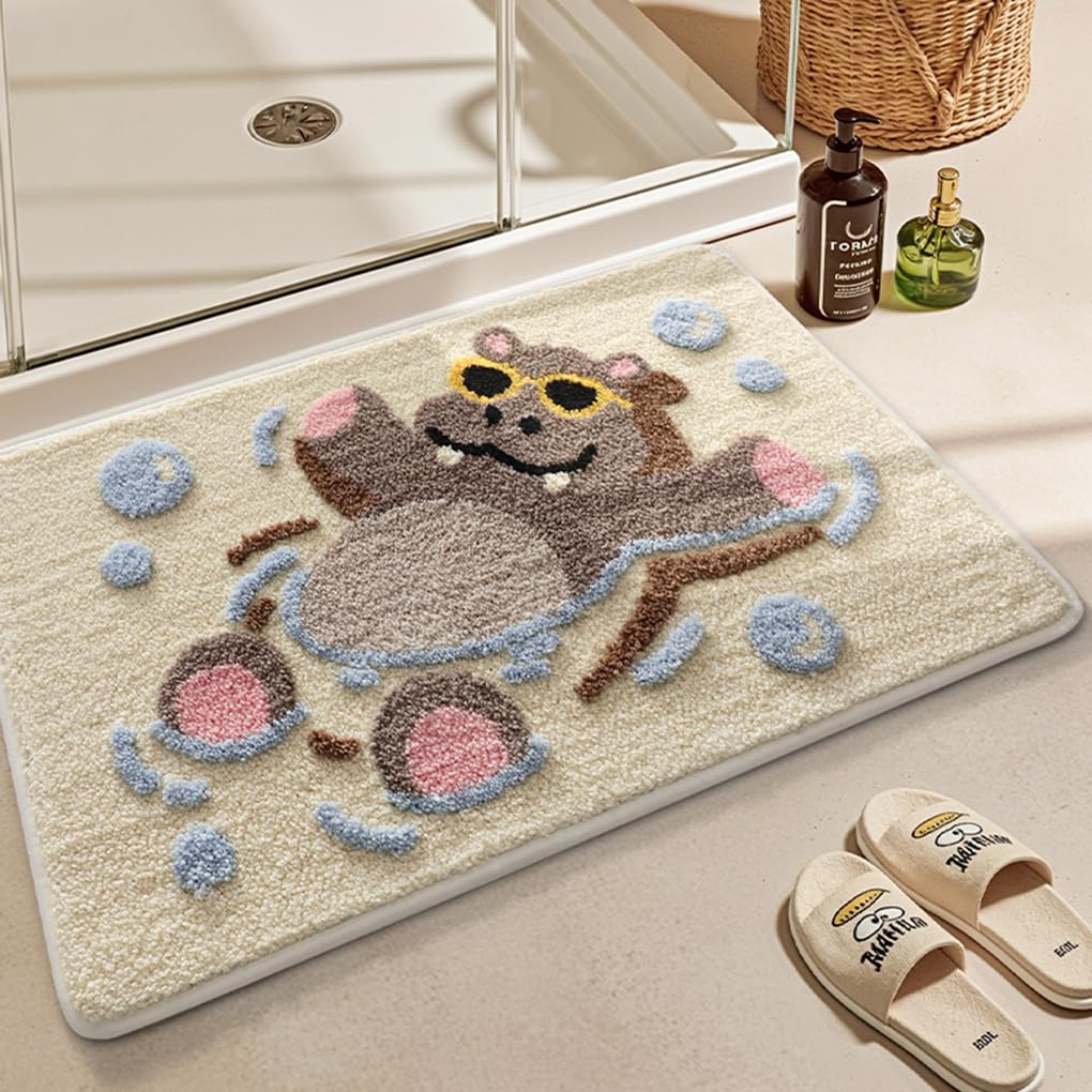 バスマット 40×60cm 吸水速乾 ふわふわ マイクロファイバー 滑り止め付き 抗菌防臭 厚手 洗濯機対応 乾きやすい お風呂マット 脱衣所 洗面所用 おしゃれ 北欧風 ORYSD164