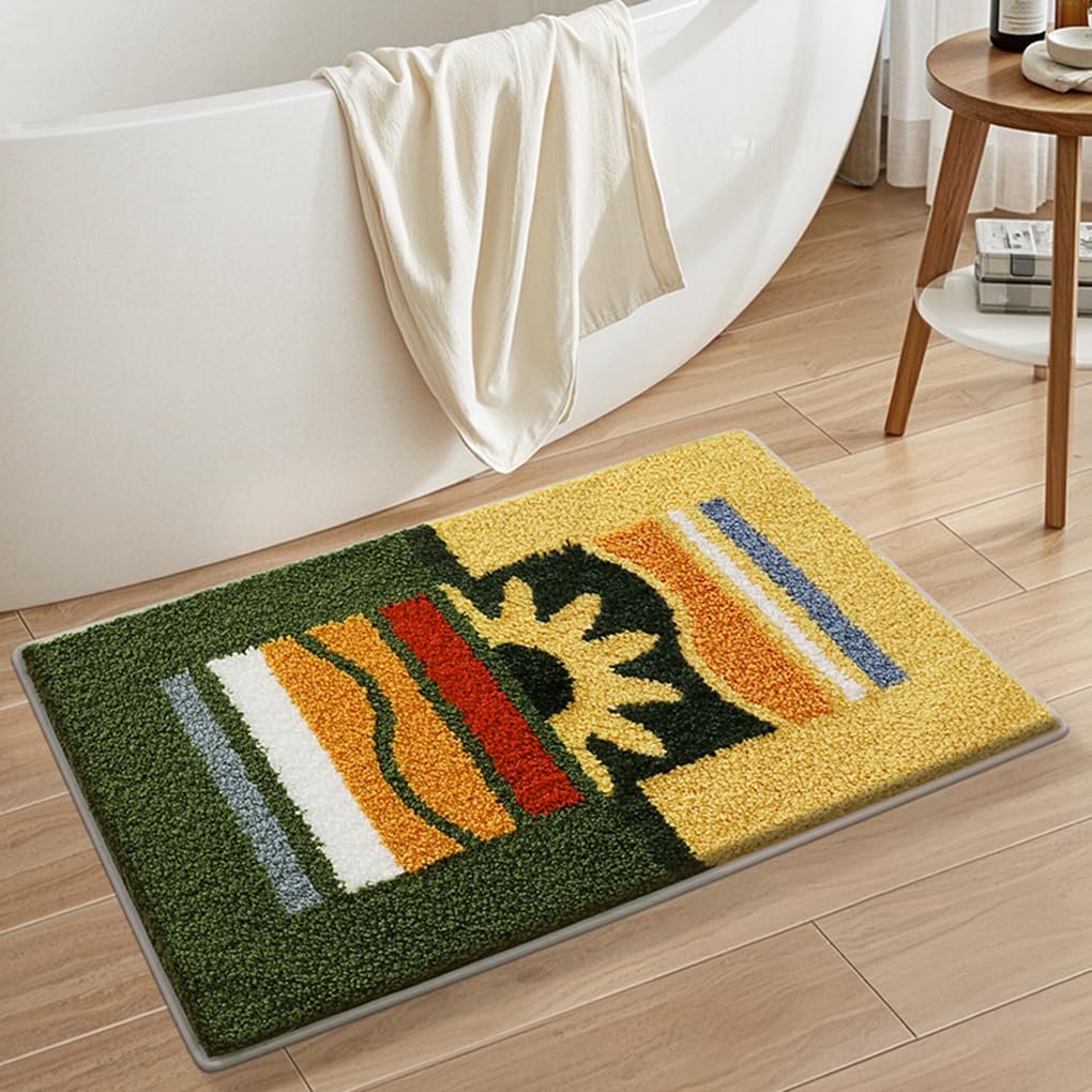バスマット 40×60cm 吸水速乾 ふわふわ マイクロファイバー 滑り止め付き 抗菌防臭 厚手 洗濯機対応 乾きやすい お風呂マット 脱衣所 洗面所用 おしゃれ 北欧風 ORYSD138