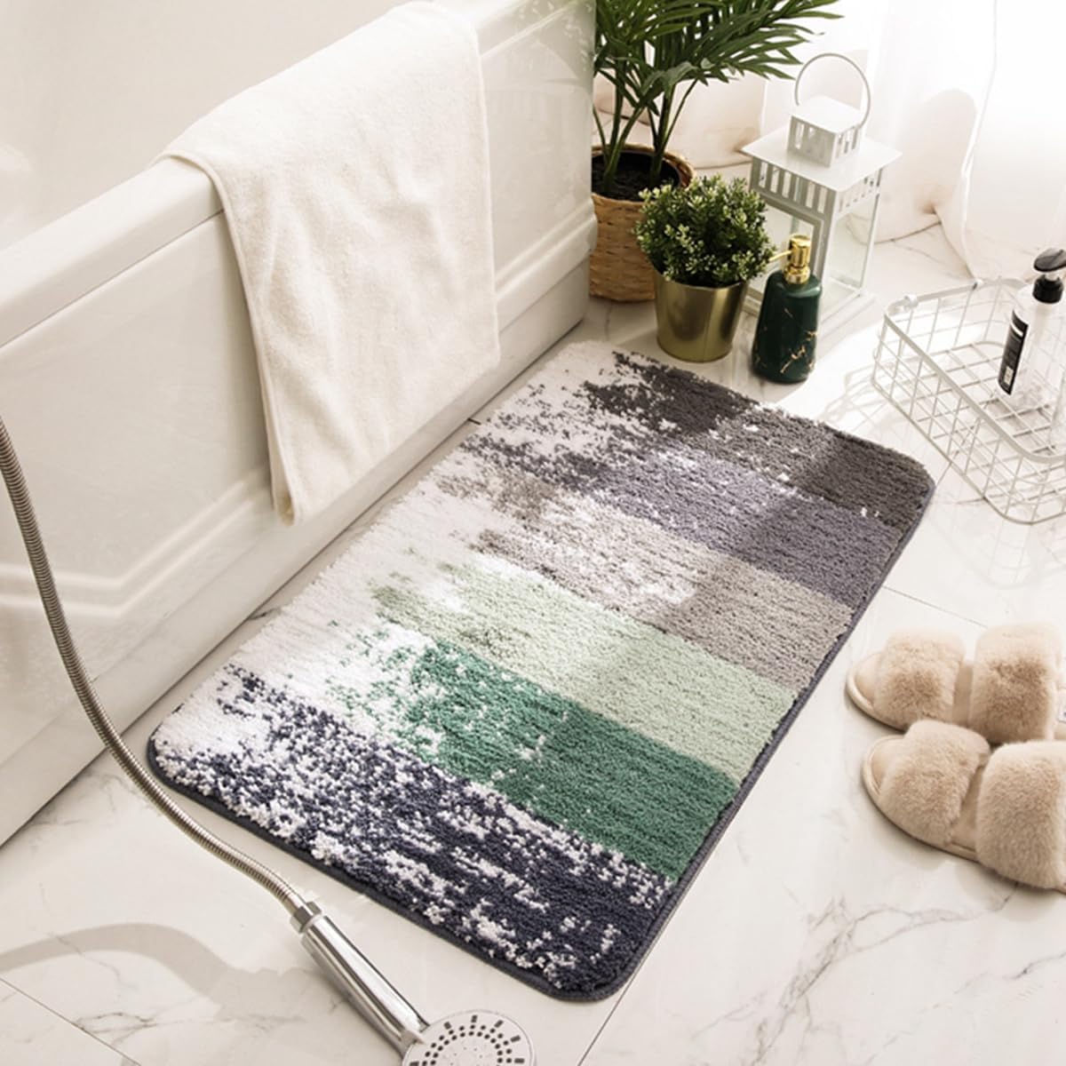 「Tuokus」バスマット 90*60cm 足拭きマット お風呂マット 玄関マット 吸水速乾滑り止め 風呂マット ふんわり 超厚い 吸水速乾 滑り止め ふわふわ 洗える 丸洗い可能 洗面所 脱衣所 浴室 キッチン 台所 TYSD12