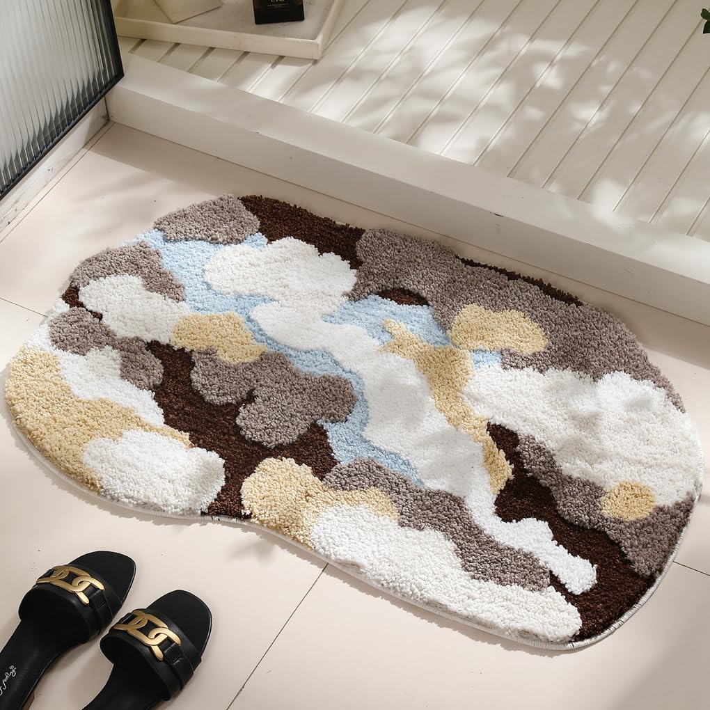「Tuokus」モスラグ ラグマット40×60cm 苔風 立体デザイン 変形ラグ 北欧風 おしゃれ 厚手 植毛加工 ふわふわ 柔らかい 防滑TPR底 滑り止め付き 吸水 床保護 ベッドサイドラグ 玄関マット リビング 寝室用 洗える 小さめラグ ZHRDTjia20