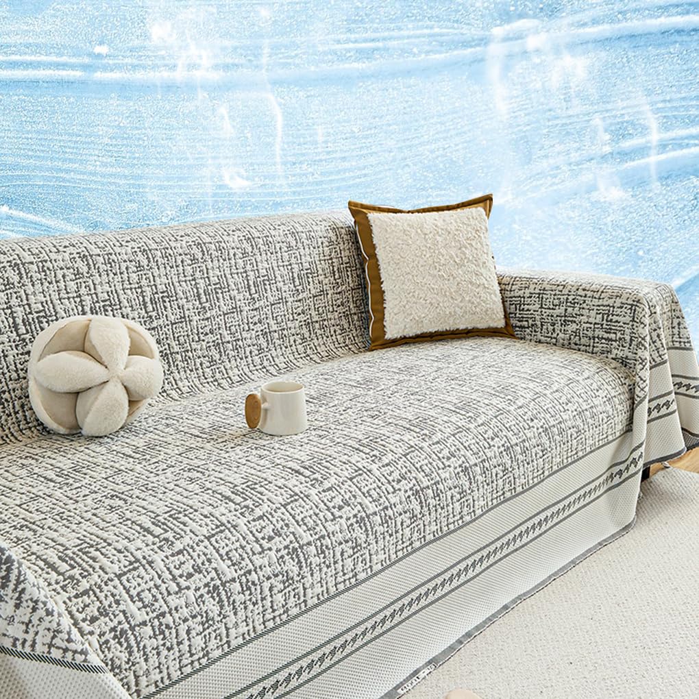 「ORRMALL」ソファーカバー 冷感 夏用 90×90cm ひんやり アイスシルク 接触冷感 涼しく快適 通気性 速乾 洗える 滑り止め付き ソファーシーツ 1人掛け 2人掛け 3人掛け L字対応 北欧風 無地 おしゃれ 防塵 汚れ防止 ペット対策 ソファ保護 柔らかい 清潔感 リビング用 ORRSofa99