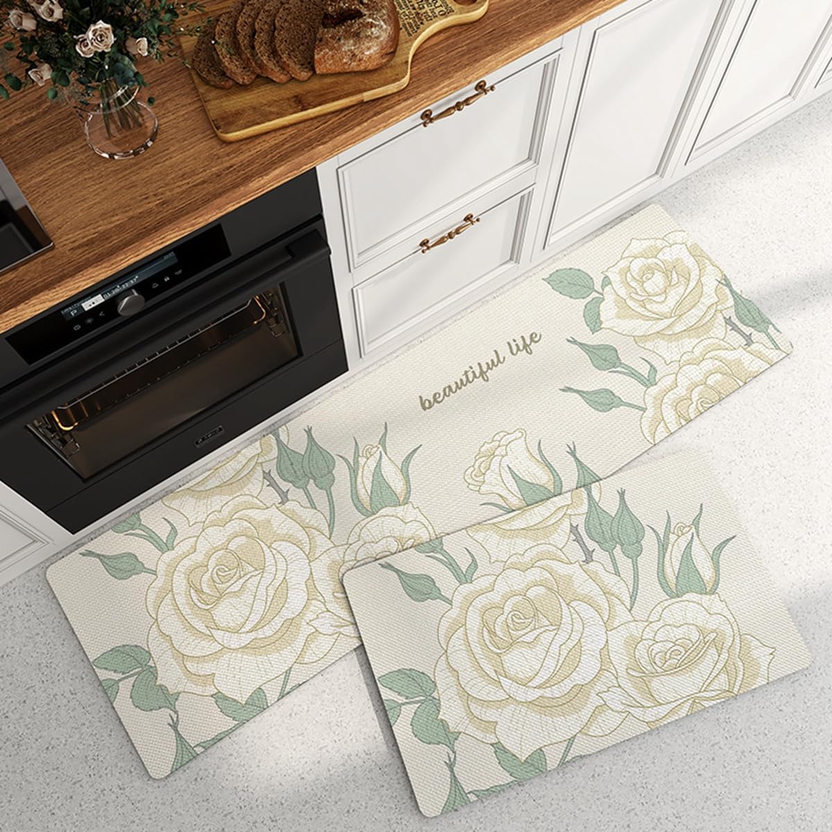Tuokus キッチンマット 拭ける 75×45cm 玄関マット カーペット ラグマット 廊下マット 台所マット 洗える 滑り止め付き 厚手防音 掃除易い 抗菌防臭 吸水 厚手 長方形 水や油の吸収が良い 防汚 TCFJ26