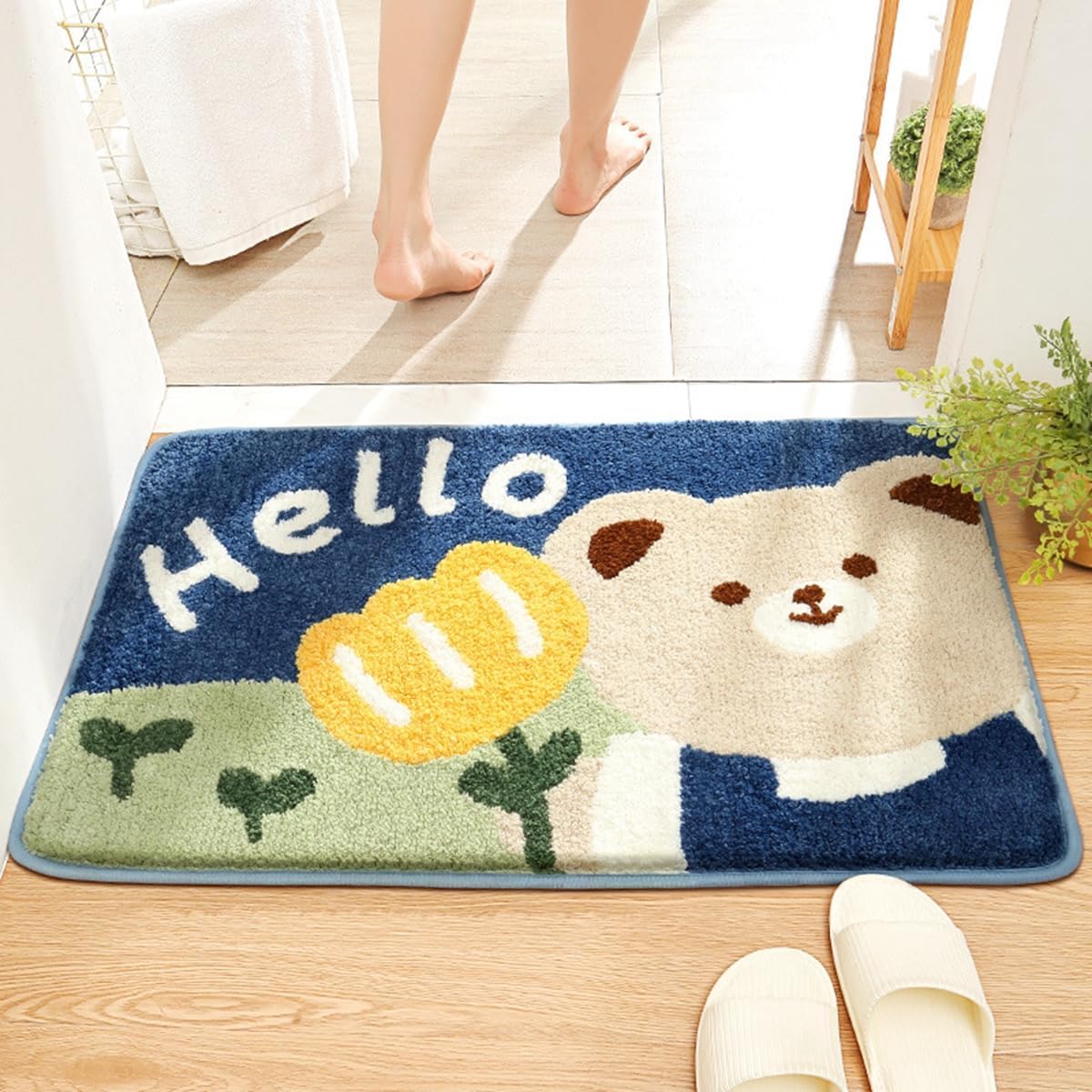「Tuokus」バスマット 60×40cm 足拭きマット お風呂マット 玄関マット 吸水速乾滑り止め 風呂マット ふんわり 超厚い 吸水速乾 滑り止め ふわふわ 洗える 丸洗い可能 洗面所 脱衣所 浴室 キッチン 台所 TYSD56A