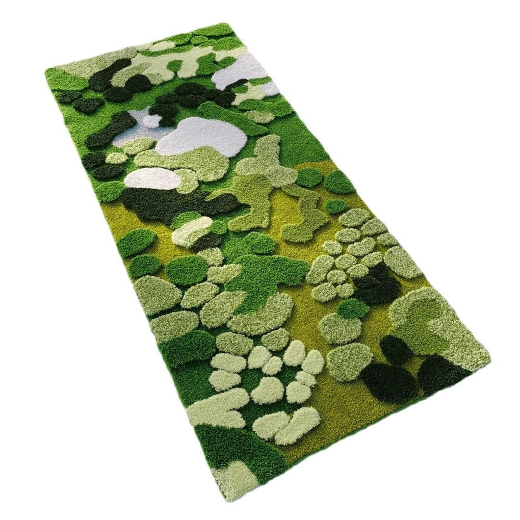 「Tuokus」モスラグ ラグマット 120×50cm 苔風デザイン 立体パイル 厚手 植毛ラグ 柔らかい ふわふわ 防音 TPR滑り止め付き 吸水性あり 床暖房対応 ベッドサイド 玄関 リビング 寝室用 洗濯可能 ZHRDTjia11A