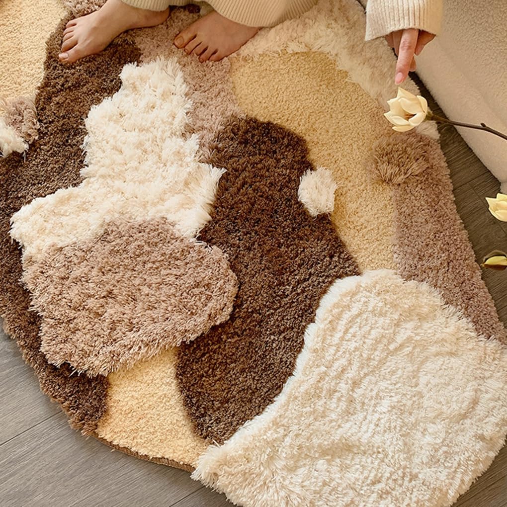 「Tuokus」ラグマット 変形ラグ100×50cm 苔風デザイン 立体パイル 厚手 植毛ラグ 柔らかい ふわふわ 防音 防滑TPR底 滑り止め付き 吸水性あり 床暖房対応 ベッドサイド 玄関 リビング 寝室用 洗濯可能 ZHRDTjia02C