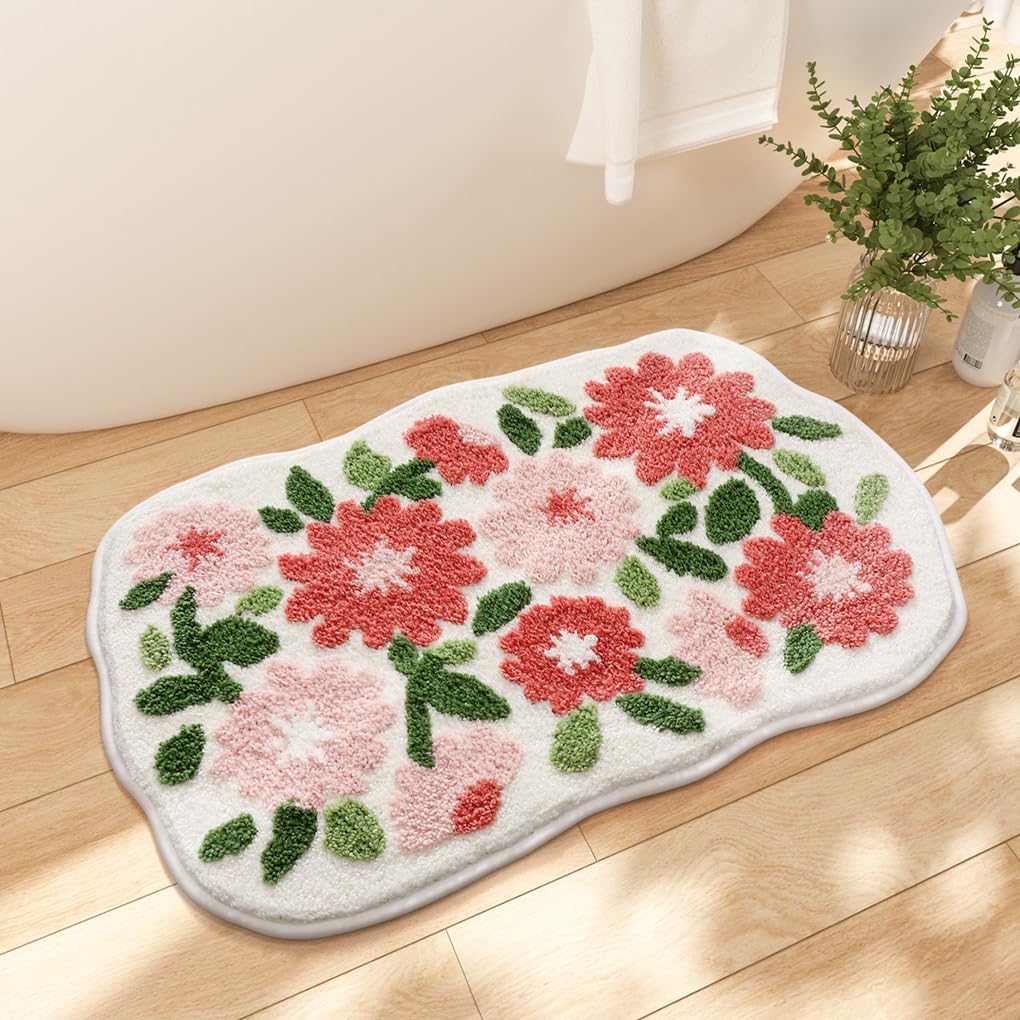 バスマット 40×60cm 吸水速乾 ふわふわ マイクロファイバー 滑り止め付き 抗菌防臭 厚手 洗濯機対応 乾きやすい お風呂マット 脱衣所 洗面所用 おしゃれ 北欧風 ORYSD130