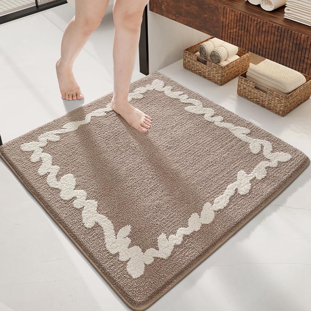 バスマット 60×60cm 吸水速乾 ふわふわ マイクロファイバー 滑り止め付き 抗菌防臭 厚手 洗濯機対応 乾きやすい お風呂マット 脱衣所 洗面所用 おしゃれ 北欧風 ORYSD135