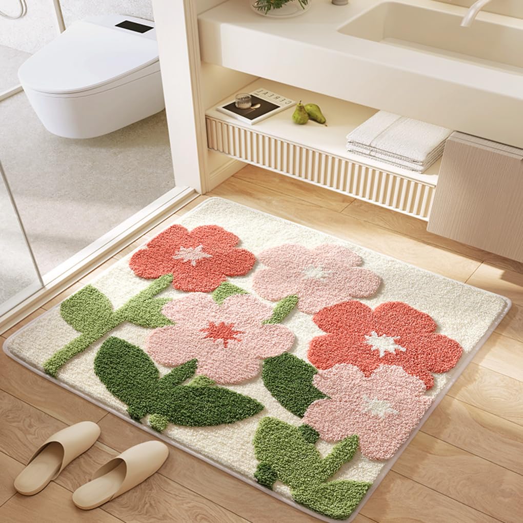 バスマット 40×60cm 吸水速乾 ふわふわ マイクロファイバー 滑り止め付き 抗菌防臭 厚手 洗濯機対応 乾きやすい お風呂マット 脱衣所 洗面所用 おしゃれ 北欧風 ORYSD118