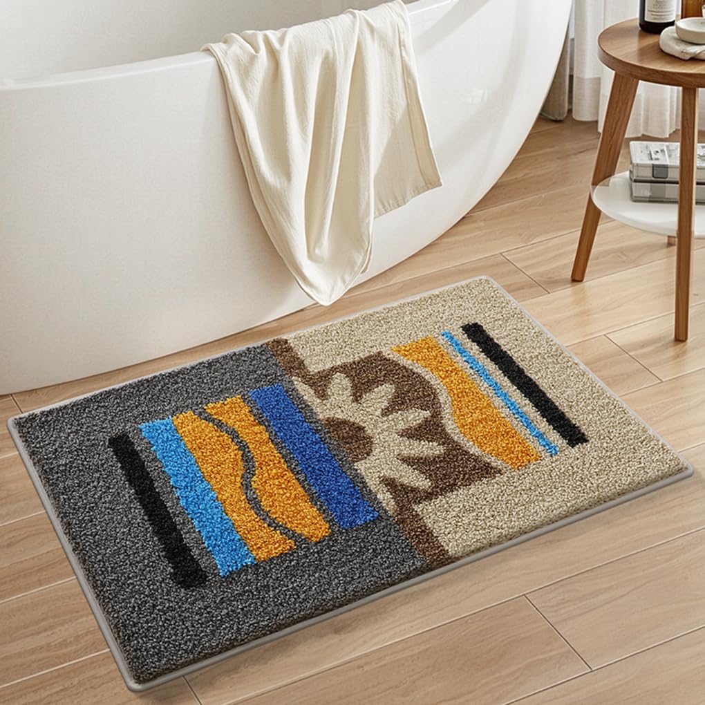 バスマット 40×60cm 吸水速乾 ふわふわ マイクロファイバー 滑り止め付き 抗菌防臭 厚手 洗濯機対応 乾きやすい お風呂マット 脱衣所 洗面所用 おしゃれ 北欧風 ORYSD138