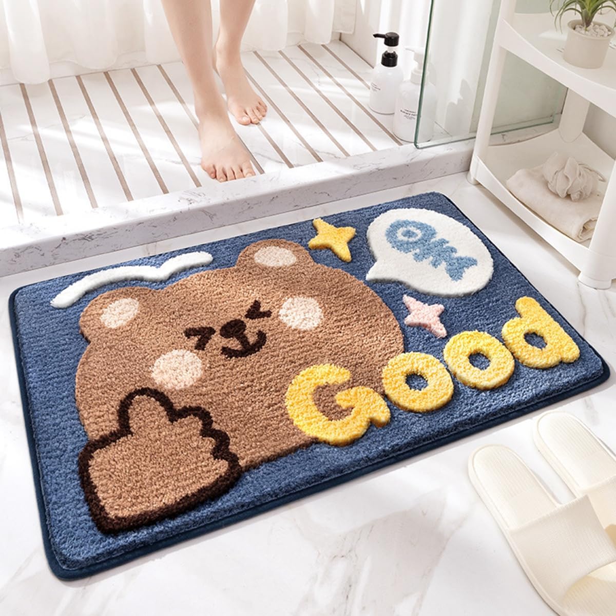 「Tuokus」バスマット 60×40cm 足拭きマット お風呂マット 玄関マット 吸水速乾滑り止め 風呂マット ふんわり 超厚い 吸水速乾 滑り止め ふわふわ 洗える 丸洗い可能 洗面所 脱衣所 浴室 キッチン 台所 TYSD56B