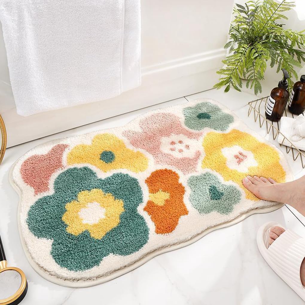 バスマット 40×60cm 吸水速乾 ふわふわ マイクロファイバー 滑り止め付き 抗菌防臭 厚手 洗濯機対応 乾きやすい お風呂マット 脱衣所 洗面所用 おしゃれ 北欧風 ORYSD58