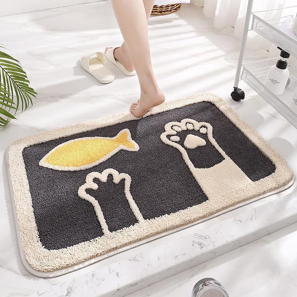 バスマット 40×60cm 吸水速乾 ふわふわ マイクロファイバー 滑り止め付き 抗菌防臭 厚手 洗濯機対応 乾きやすい お風呂マット 脱衣所 洗面所用 おしゃれ 北欧風 ORYSD64