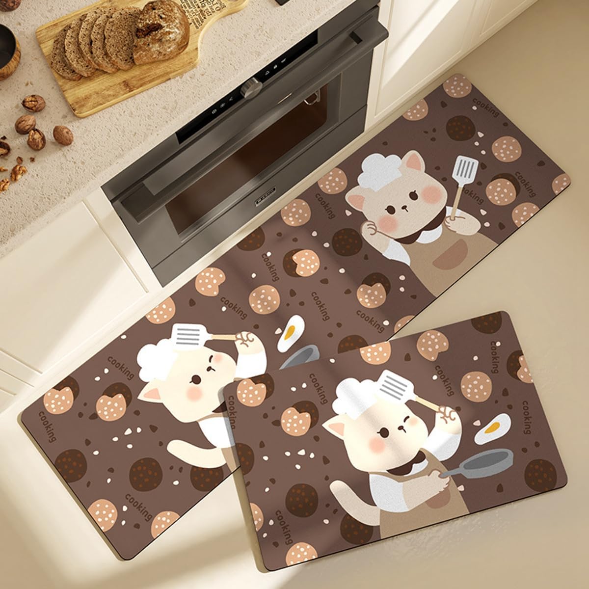 「Tuokus」キッチンマット 拭ける 150×45cm 玄関マット カーペット ラグマット 廊下マット 台所マット 洗える 滑り止め付き 厚手防音 掃除易い 抗菌防臭 吸水 厚手 長方形 水や油の吸収が良い 防汚 TCFJ21