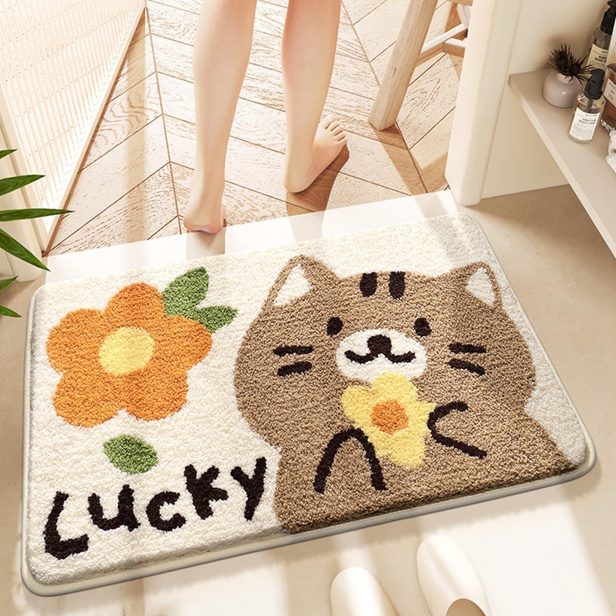 「Tuokus」バスマット 80×50cm 足拭きマット お風呂マット 玄関マット 吸水速乾滑り止め 風呂マット ふんわり 超厚い 吸水速乾 滑り止め ふわふわ 洗える 丸洗い可能 洗面所 脱衣所 浴室 キッチン 台所 TYSD51