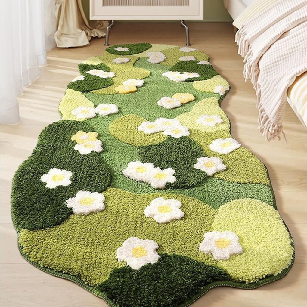 「Tuokus」モスラグ ラグマット 160×60cm 苔風デザイン 立体パイル 厚手 植毛ラグ 柔らかい ふわふわ 防音 TPR滑り止め付き 吸水性あり 床暖房対応 ベッドサイド 玄関 リビング 寝室用 洗濯可能 ZHRDTjia14B