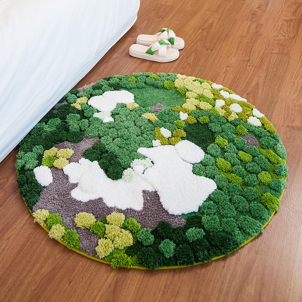 「Tuokus」モスラグ ラグマット 120×60cm 苔風デザイン 立体パイル 厚手 植毛ラグ 柔らかい ふわふわ 防音 TPR滑り止め付き 吸水性あり 床暖房対応 ベッドサイド 玄関 リビング 寝室用 洗濯可能 ZHRDTjia09