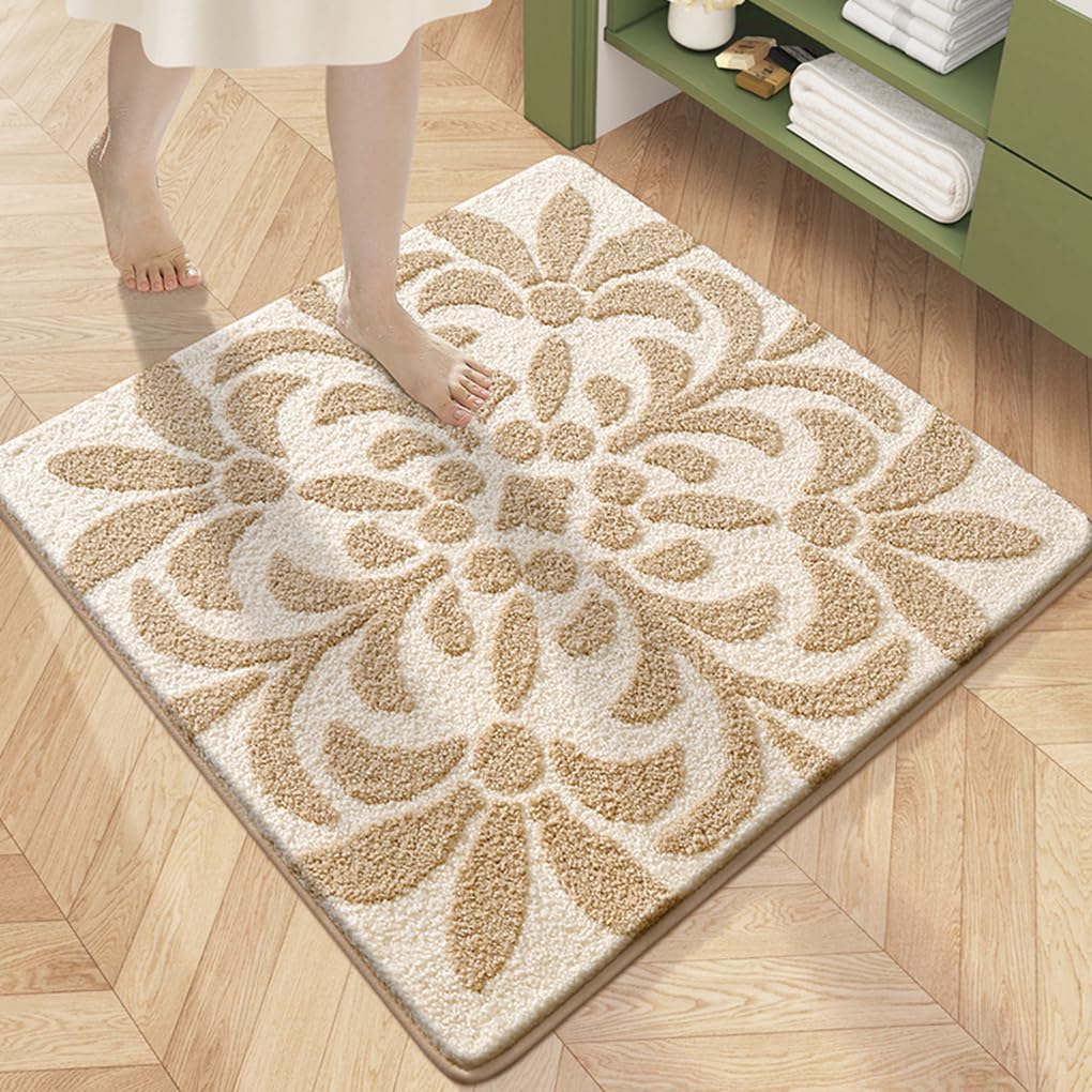 バスマット 60×60cm 吸水速乾 ふわふわ マイクロファイバー 滑り止め付き 抗菌防臭 厚手 洗濯機対応 乾きやすい お風呂マット 脱衣所 洗面所用 おしゃれ 北欧風 ORYSD135