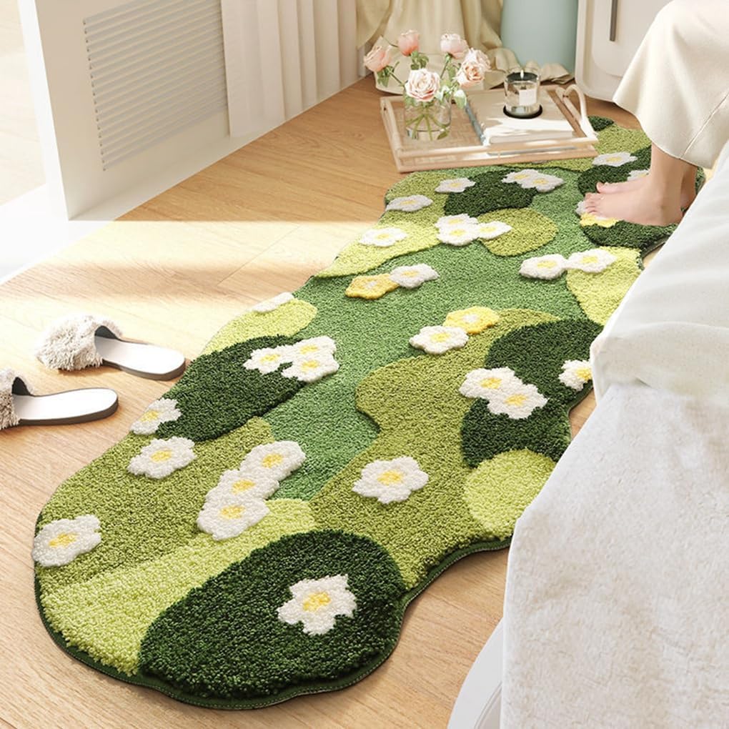 「Tuokus」モスラグ ラグマット 160×60cm 苔風デザイン 立体パイル 厚手 植毛ラグ 柔らかい ふわふわ 防音 TPR滑り止め付き 吸水性あり 床暖房対応 ベッドサイド 玄関 リビング 寝室用 洗濯可能 ZHRDTjia14A