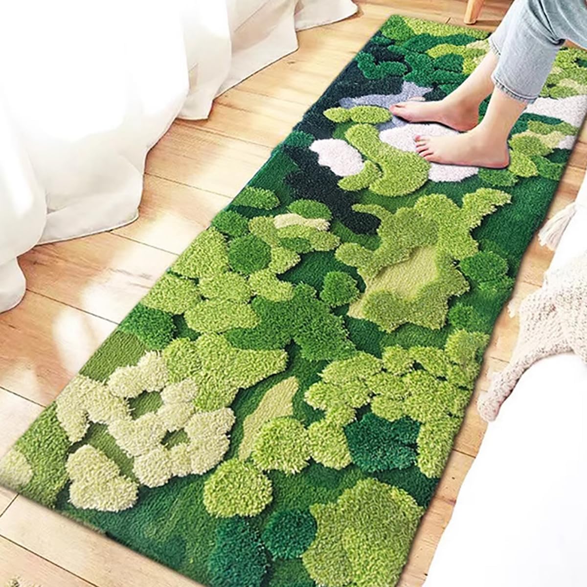 「Tuokus」モスラグ ラグマット 120×50cm 苔風デザイン 立体パイル 厚手 植毛ラグ 柔らかい ふわふわ 防音 TPR滑り止め付き 吸水性あり 床暖房対応 ベッドサイド 玄関 リビング 寝室用 洗濯可能 ZHRDTjia11A