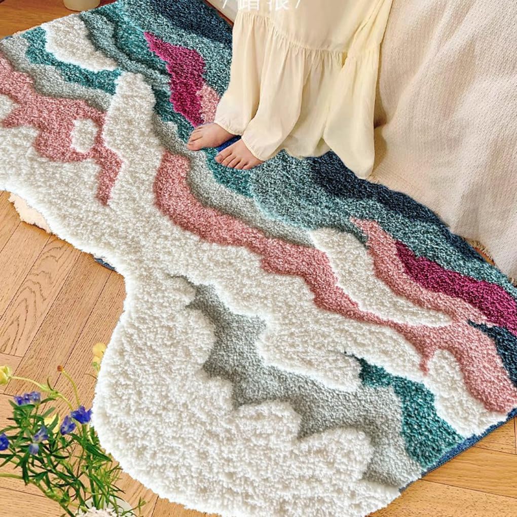 「Tuokus」モスラグ ラグマット 80×50cm 苔風デザイン 立体パイル 厚手 植毛ラグ 柔らかい ふわふわ 防音 TPR滑り止め付き 吸水性あり 床暖房対応 ベッドサイド 玄関 リビング 寝室用 洗濯可能 ZHRDTjia06