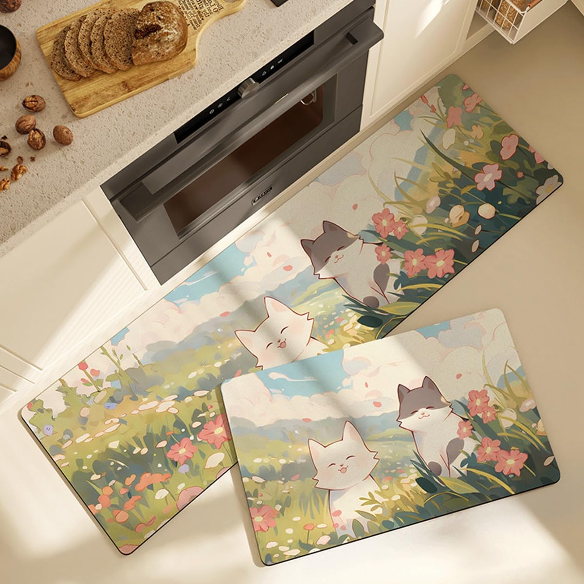 Tuokus キッチンマット 拭ける 75×45cm 玄関マット カーペット ラグマット 廊下マット 台所マット 洗える 滑り止め付き 厚手防音 掃除易い 抗菌防臭 吸水 厚手 長方形 水や油の吸収が良い 防汚 TCFJ21