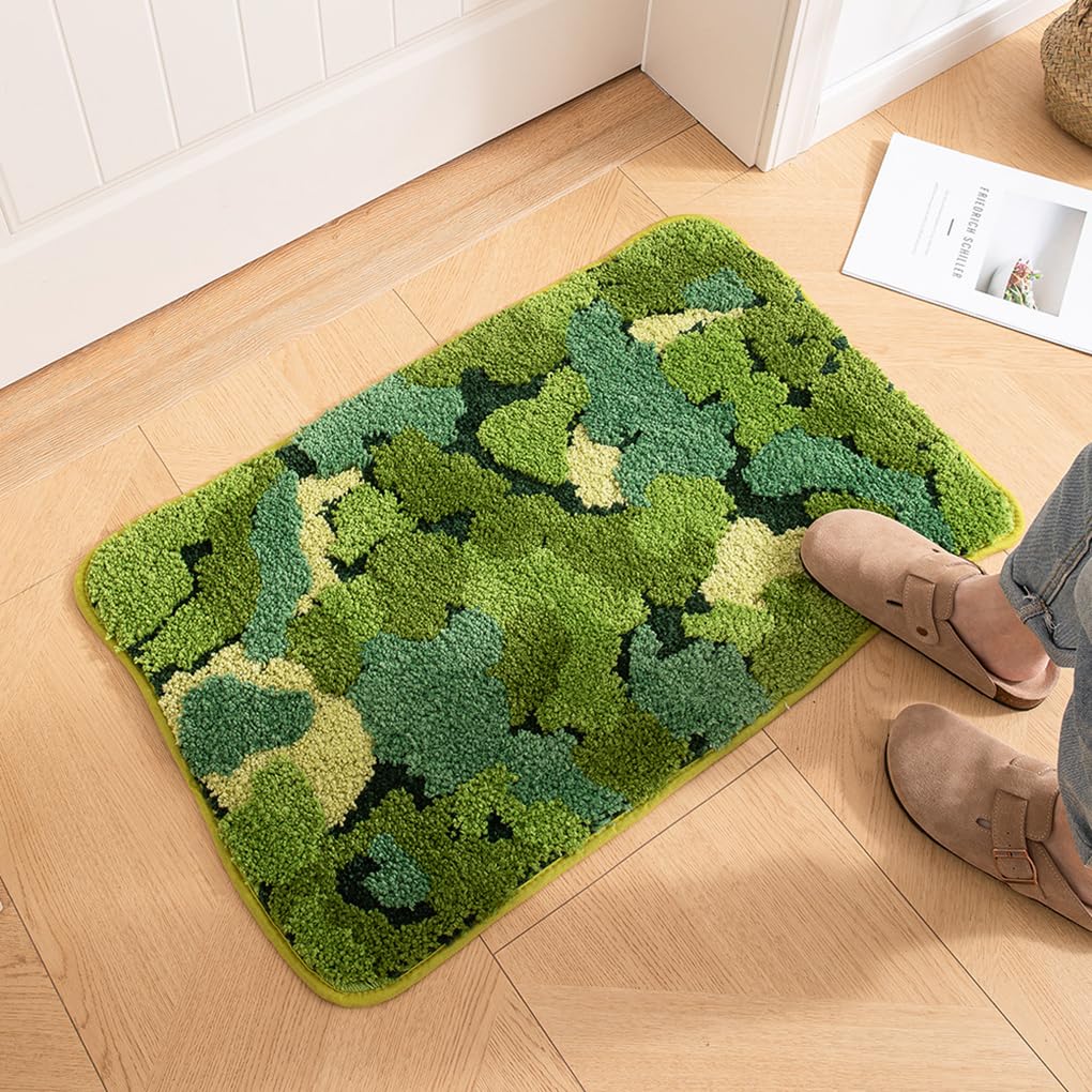 「Tuokus」モスラグ ラグマット40×60cm 苔風 立体デザイン 変形ラグ 北欧風 おしゃれ 厚手 植毛加工 ふわふわ 柔らかい 防滑TPR底 滑り止め付き 吸水 床保護 ベッドサイドラグ 玄関マット リビング 寝室用 洗える 小さめラグ ZHRDTjia20