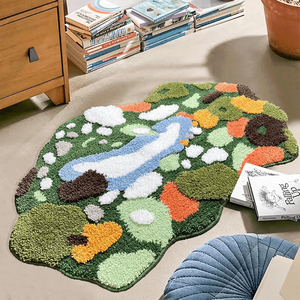 「Tuokus」モスラグ ラグマット 60×40cm 苔風デザイン 立体パイル 厚手 植毛ラグ 柔らかい ふわふわ 防音 TPR滑り止め付き 吸水性あり 床暖房対応 ベッドサイド 玄関 リビング 寝室用 洗濯可能 ZHRDTjia04
