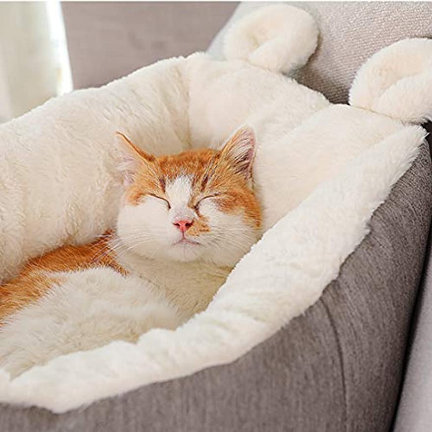 猫のベッド 猫の家 ペット用寝袋 可愛い ウサギ耳 ふわふわ 暖かい 柔らかい 寝床 冬用 室内用 キャットハウス ペットハウス 猫ベッド 休憩所 洗える おしゃれ 滑り止め（ワンちゃん、イヌ、犬、ドッグ、ネコちゃん、猫、キャット用）