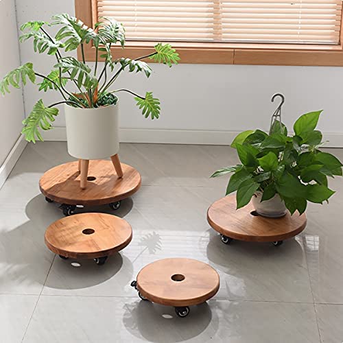 「Tuokus」植木鉢トレー 植木鉢台 鉢置台 植木鉢受け皿 1個セット 花台 木製 360&deg;可動式 移動便利 床保護 丸い木 ナチュラルウッド 直径33cm